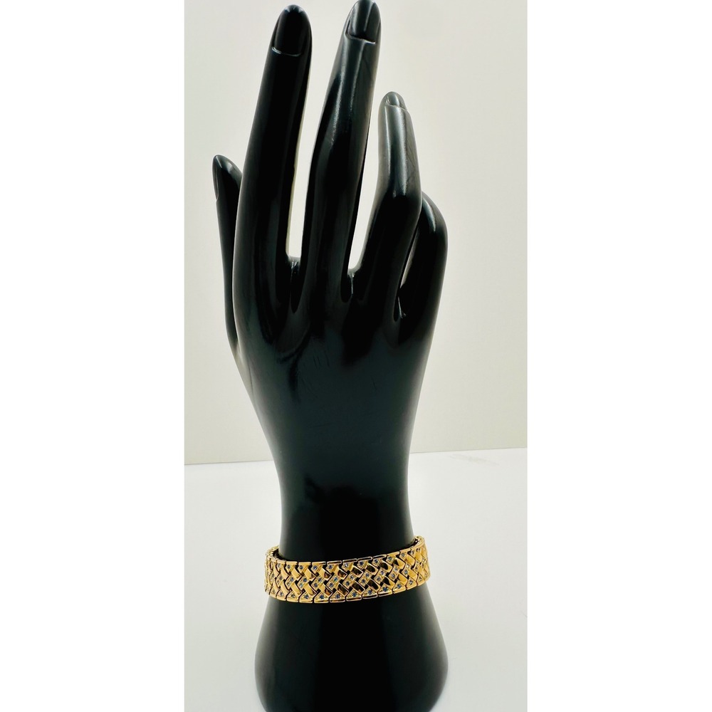 90's JBK Camrose & Kross Jackie Kennedy Blue Crystal Gold Basketweave Bracelet
